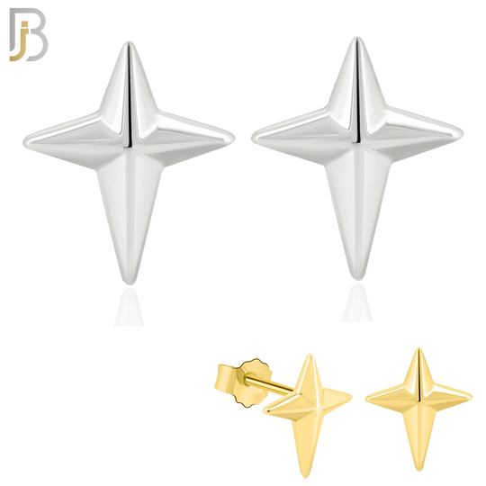 925-ES264 - .925 Sterling Silver Pointed Cross Design Earrings Stud image 0