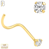 14-NR03CY-20 - 20g Thickness 14k Solid Yellow Gold Prong Setting  Round Cubic Zircona Nose Screw, Cork Screw image 3