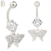N070 - 316L Stainless Steel Dangling Butterfly Zircon Design Belly Ring with 5mm Screw Ball image 1