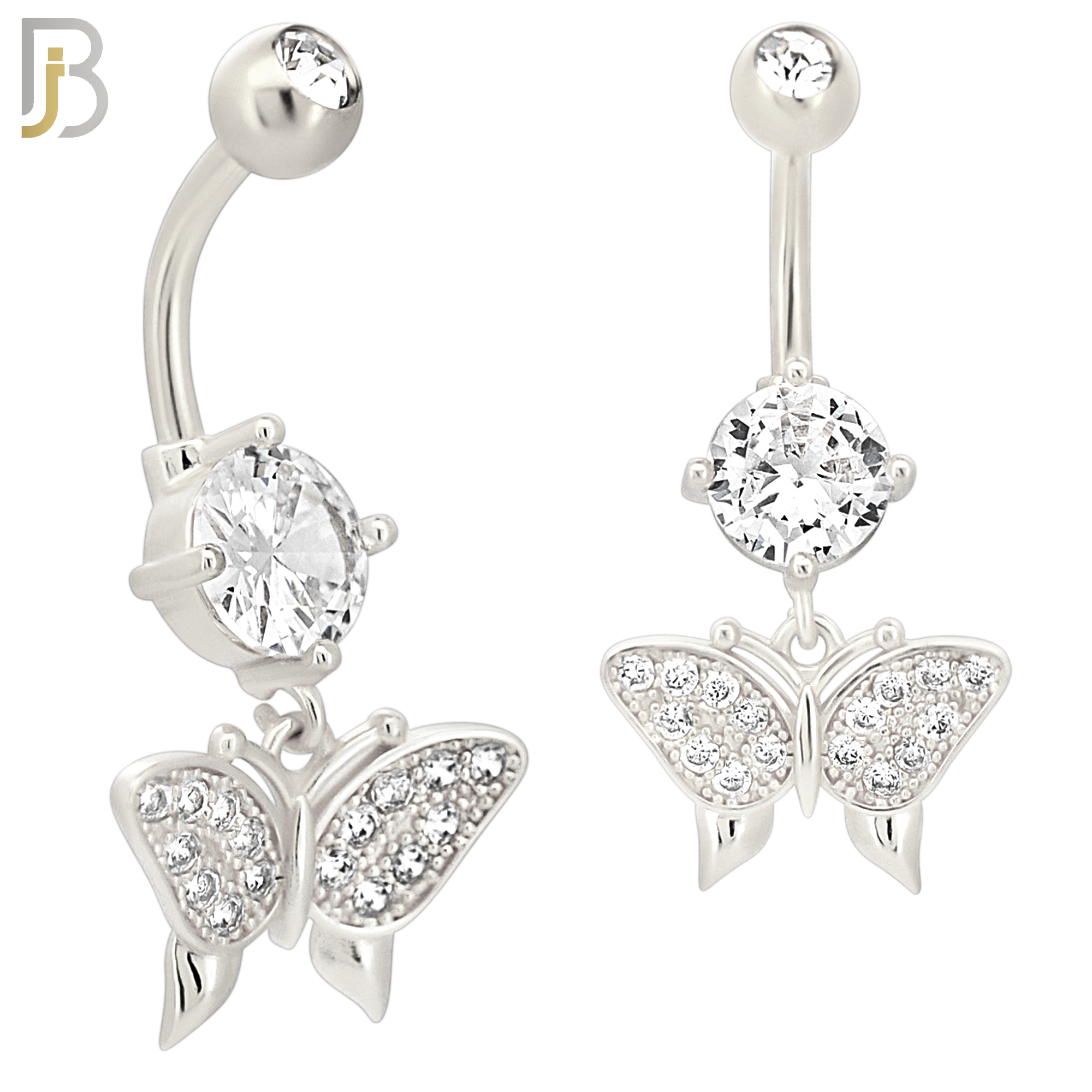 N070 - 316L Stainless Steel Dangling Butterfly Zircon Design Belly Ring with 5mm Screw Ball image 1