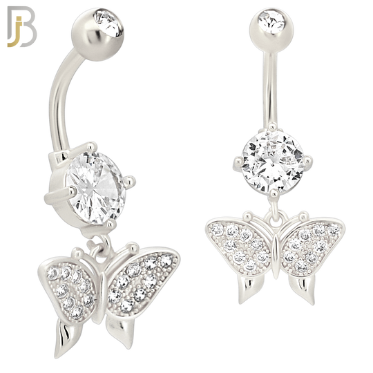 N070 - 316L Stainless Steel Dangling Butterfly Zircon Design Belly Ring with 5mm Screw Ball image 1