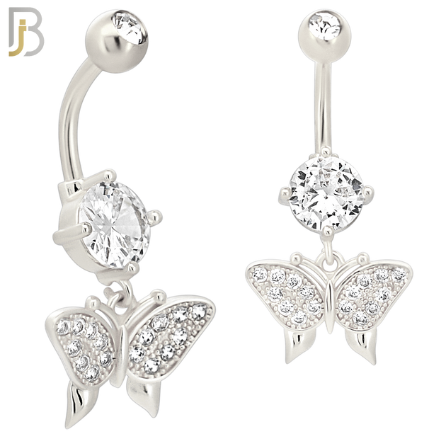 N070 - 316L Stainless Steel Dangling Butterfly Zircon Design Belly Ring with 5mm Screw Ball image 1