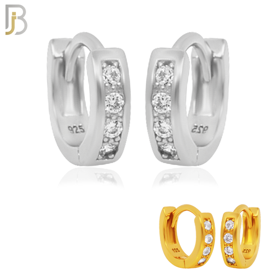 925-ES180 - .925 Sterling Silver Huggies Hoops Earrings with Round Zircon image 0