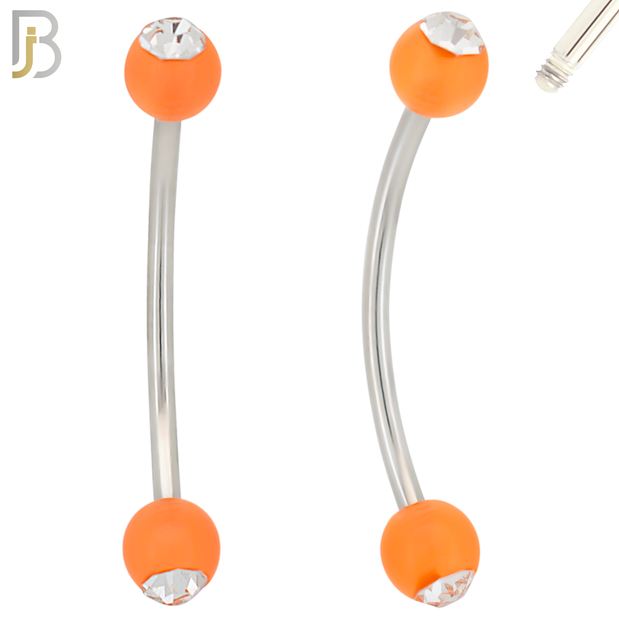 EC07G - 316L Surgical Steel Glow in the Dark Acrylic Ball with Clear Zircon Curved Barbell Externally Threaded (PACK OF 6) image 3