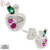 925-ES205 - .925 Sterling Silver Apple Design Earring Stud with Fuchsia Zircon image 1