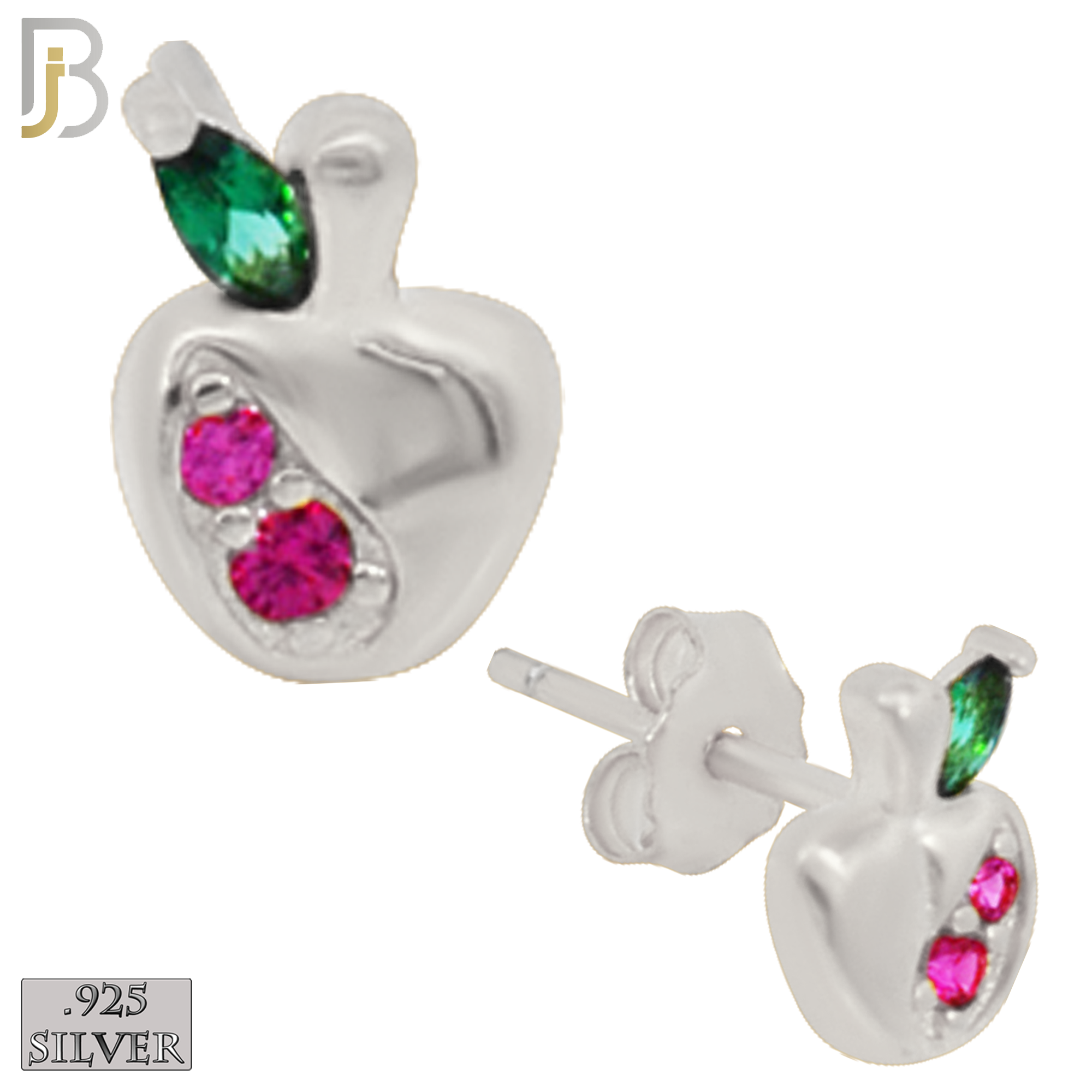 925-ES205 - .925 Sterling Silver Apple Design Earring Stud with Fuchsia Zircon image 1