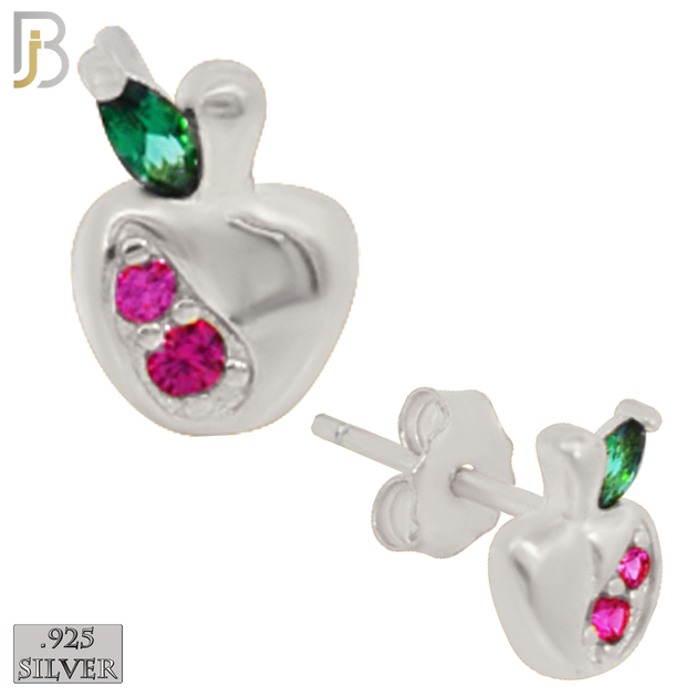 925-ES205 - .925 Sterling Silver Apple Design Earring Stud with Fuchsia Zircon image 1