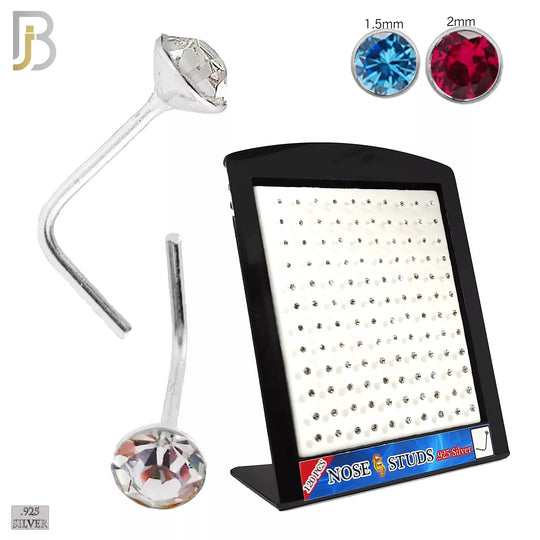925-PK-NR06 - .925 Sterling Silver Nose Stud "L Shape" Press Fit Round Zircon Bezel Setting image
