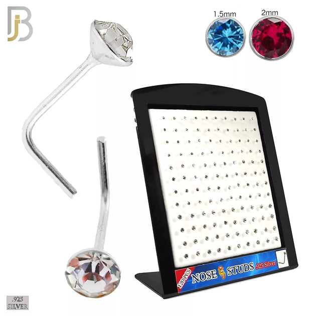 925-PK-NR06 - .925 Sterling Silver Nose Stud "L Shape" Press Fit Round Zircon Bezel Setting image