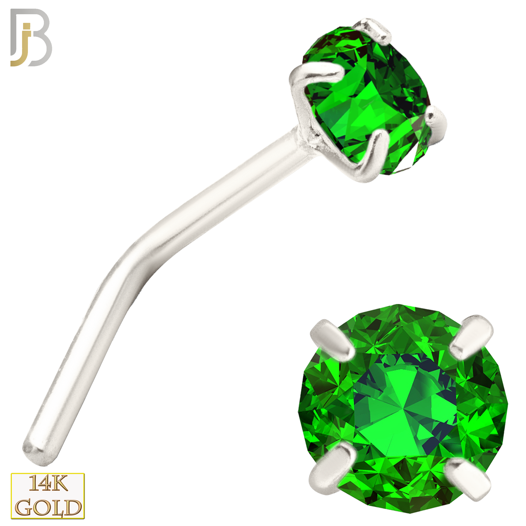 14-NR10CWE - 20g 14k White Gold L-Shaped with Enamel Colored CZ - 3mm image