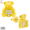 925-ES372 - Push Back -  .925 Sterling Silver Bear with Pave Heart Shaped Center Stud Earrings image 2