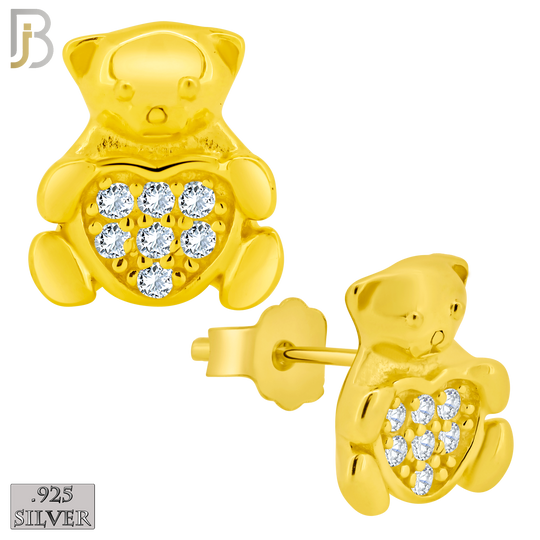 925-ES372 - Push Back -  .925 Sterling Silver Bear with Pave Heart Shaped Center Stud Earrings image 2