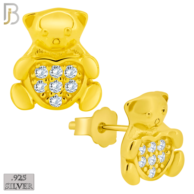 925-ES372 - Push Back -  .925 Sterling Silver Bear with Pave Heart Shaped Center Stud Earrings image 2