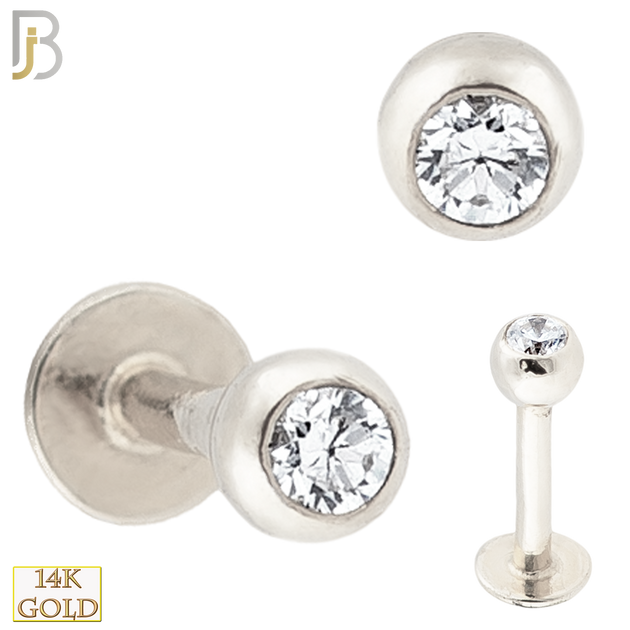 14-LB06 - 14k Solid Gold Plain Labret Externally Theaded Ball with CZ image 1