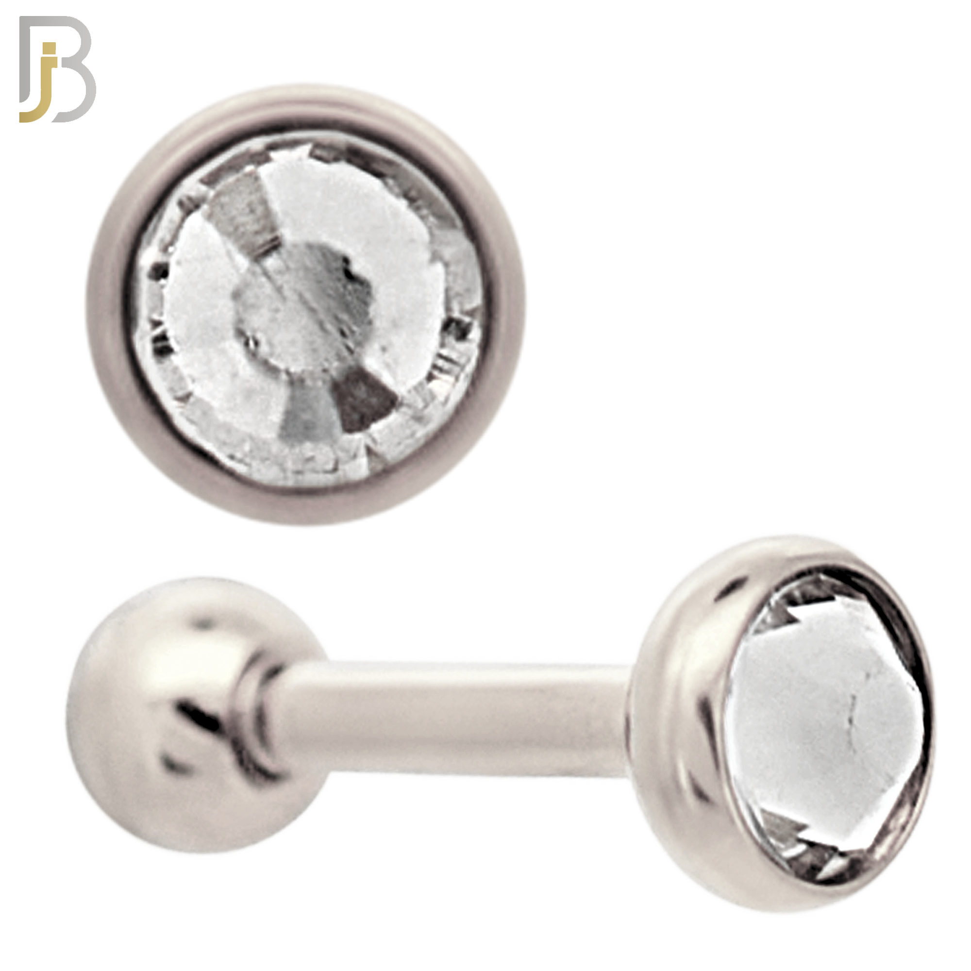 TB118SC - 316L Stainless Steel Bezel with Clear CZ Tragus/Cartilage Barbell (PACK OF 6) image 2