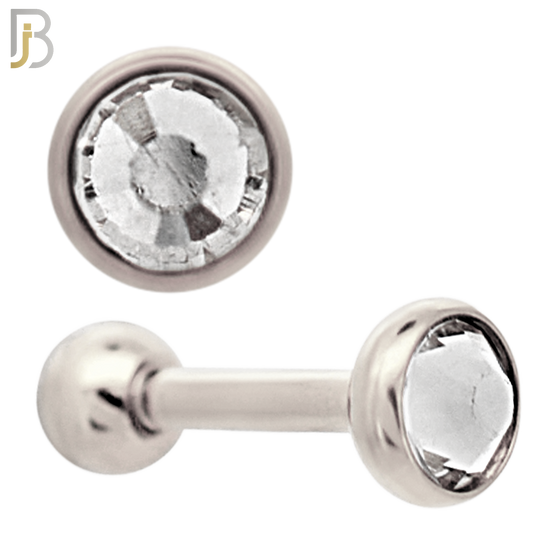 TB118SC - 316L Stainless Steel Bezel with Clear CZ Tragus/Cartilage Barbell (PACK OF 6) image 2