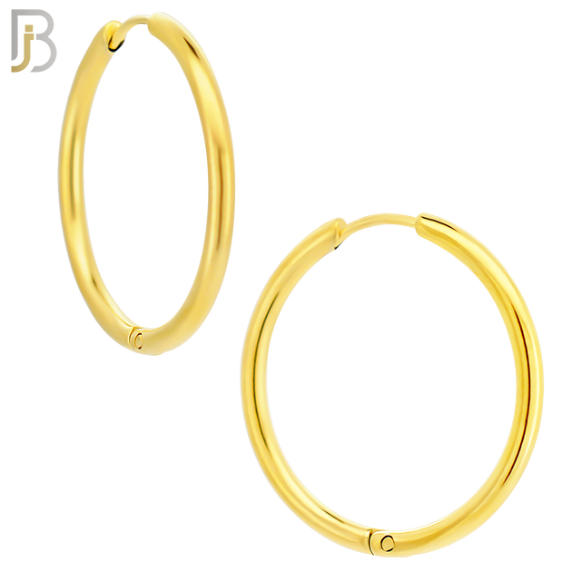 ES95G - 316L Stainless Steel Gold Plated 2mm Thickness Plain Hoops Design Huggies Clip On image 7