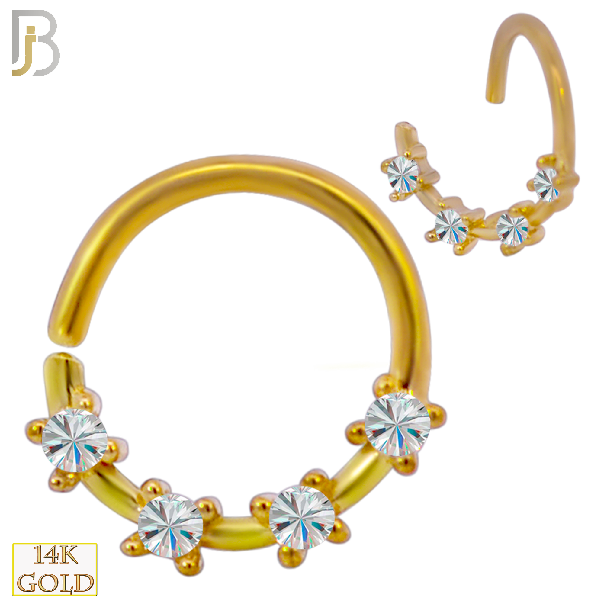 14-TH53 - 14k Yellow Gold 18g Thickness Four CZ in Prong Setting Twist to Open Hoops - Yellow Gold image
