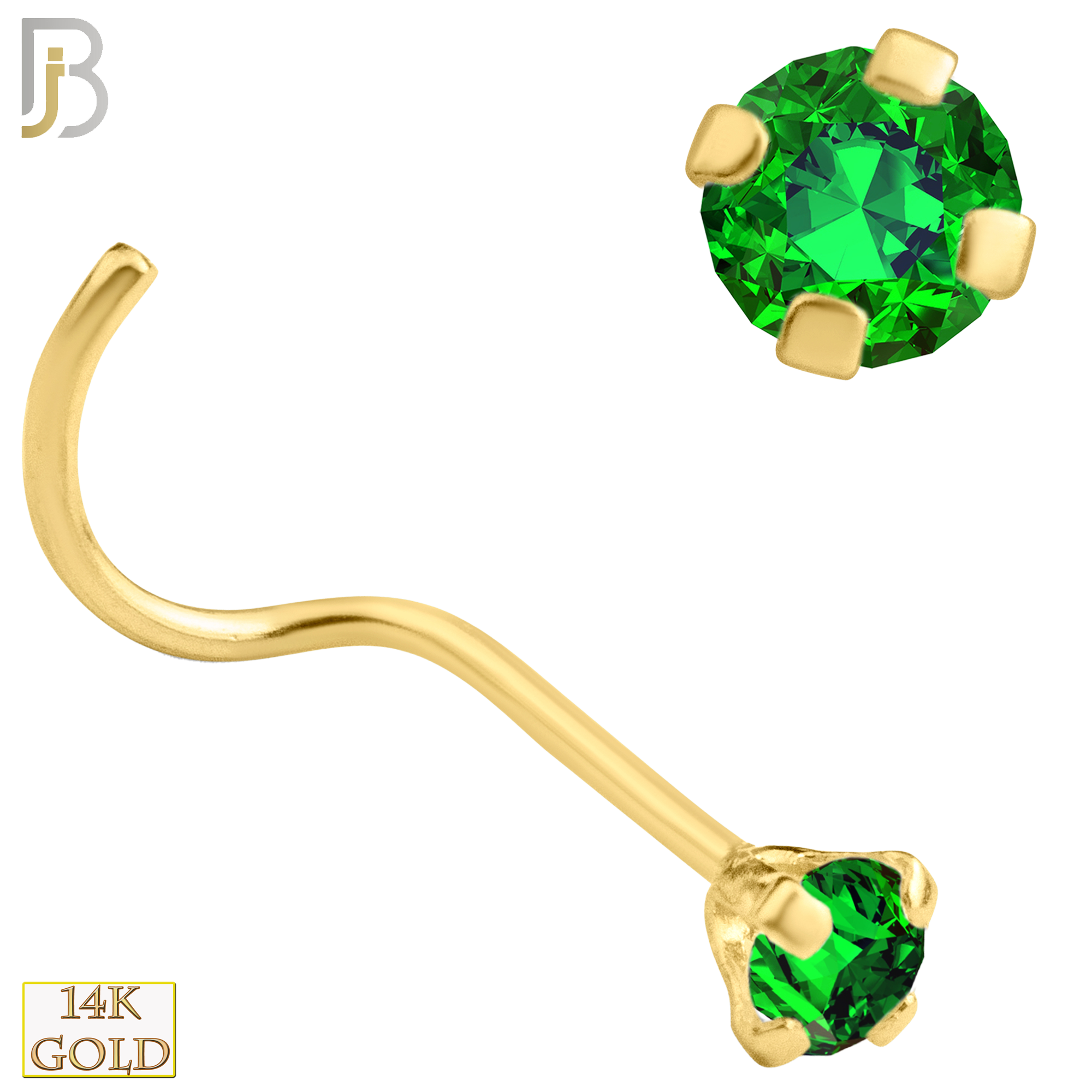 14-NR03YTE-20 - 14K Gold Nose Screw with Tanzanian Emerald Stone - 2.5mm image