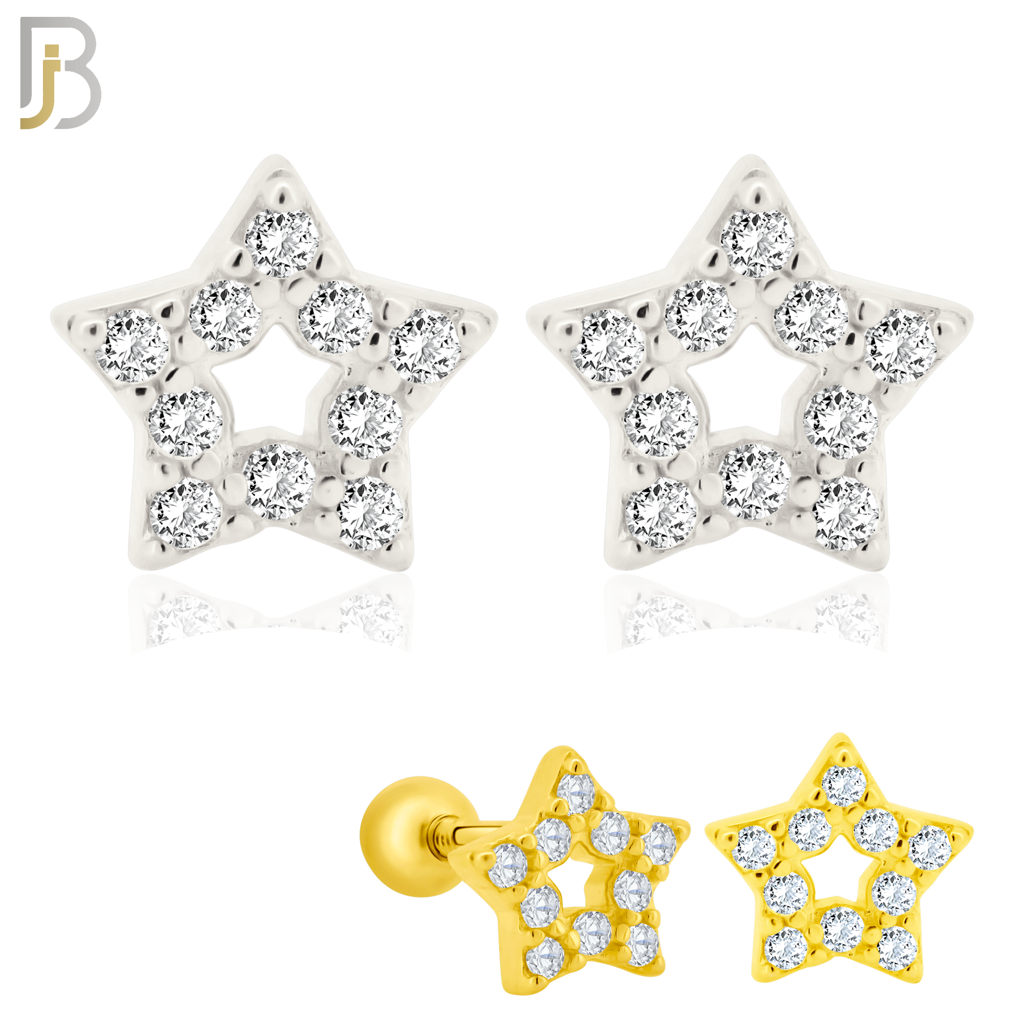 925-ES212 - Screw Ball Back - .925 Sterling Silver Star Earring Stud with Clear Zircon Design image 0