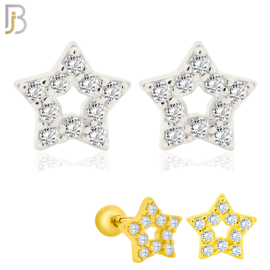 925-ES212 - Screw Ball Back - .925 Sterling Silver Star Earring Stud with Clear Zircon Design image 0