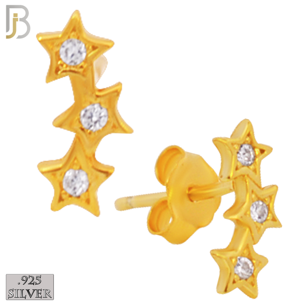 925-ES161 - .925 Sterling Silver Triple Star  with Zircon Design Earring Stud image 2