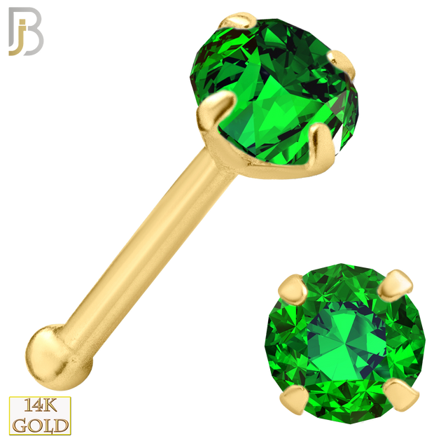 14-NR01CYE - 20g 14k Yellow Gold Nose Bone with Emerald Colored CZ image 3