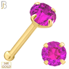 14-NR01YPS-22 - 22g - 14k Yellow Gold Nose Bone with Pink Sapphire in Prong Setting - 3mm image