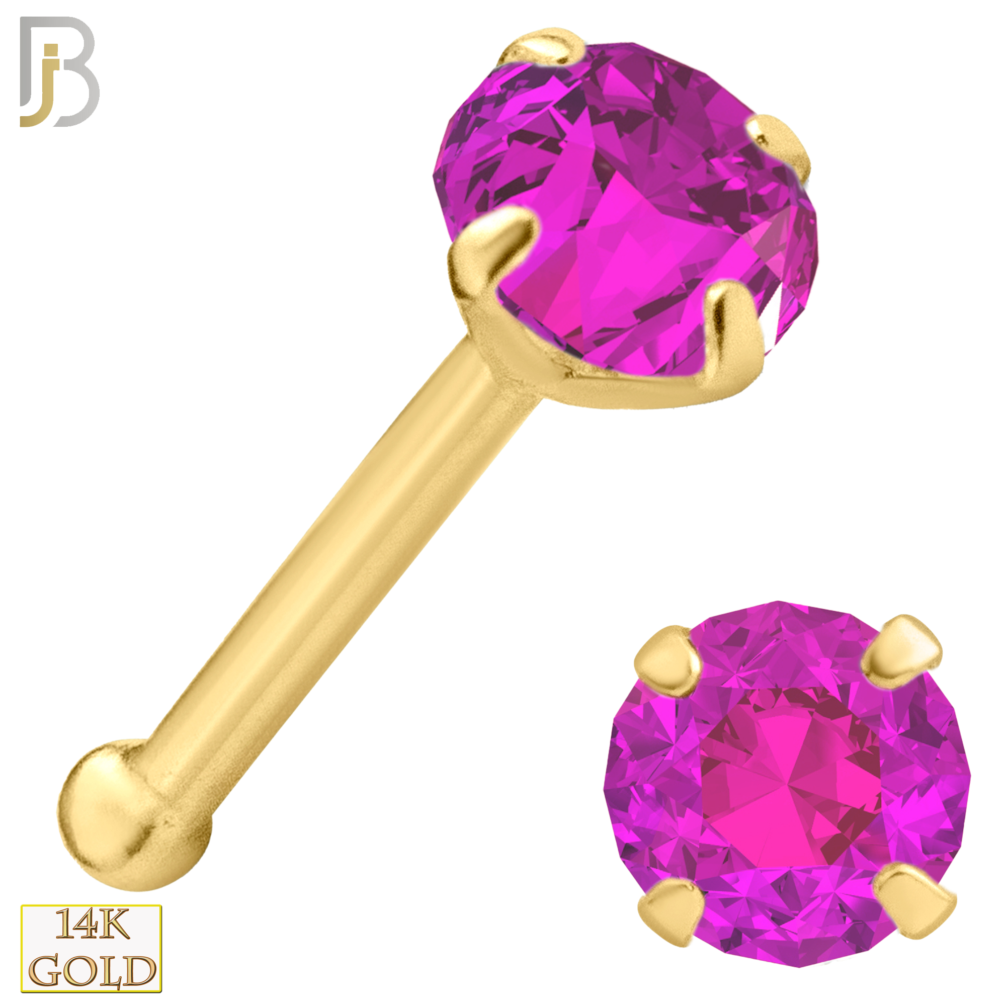 14-NR01YPS-22 - 22g - 14k Yellow Gold Nose Bone with Pink Sapphire in Prong Setting - 3mm image