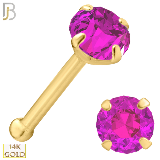 14-NR01YPS-22 - 22g - 14k Yellow Gold Nose Bone with Pink Sapphire in Prong Setting - 3mm image