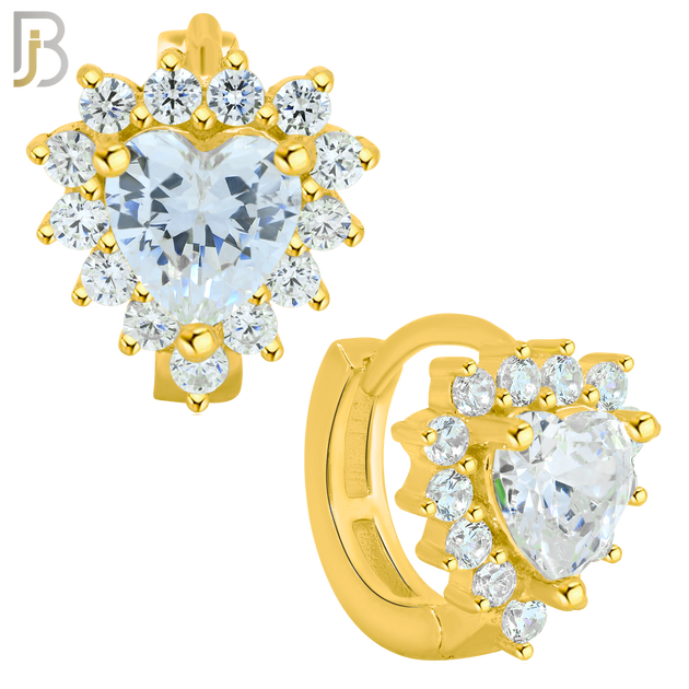 925-ES275- .925 Sterling Silver Heart Prong Multi Zircon Design Huggies Hoops Earrings Stud image 2