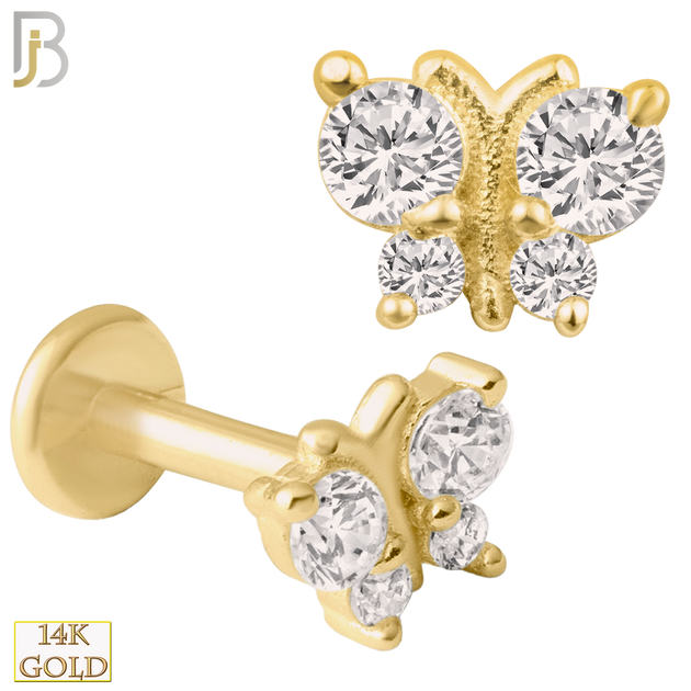 14-LB24 - 14k Yellow Gold Butterfly with Zircon Labret image 0