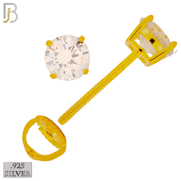 925-ES79-GC - .925 Sterling Silver Push Butterfly Screw Back Stud Earrings Casting Prong Setting with Round Clear Zircon - 3mm image