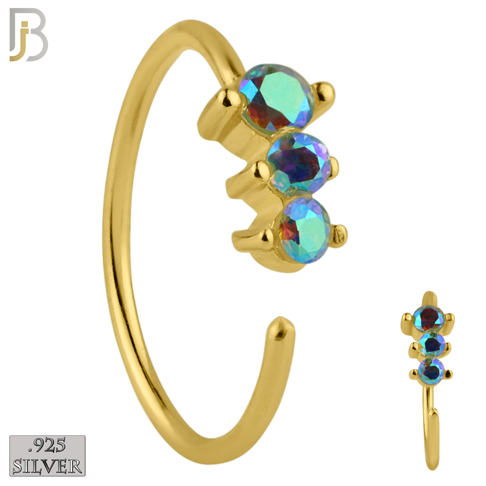 925-CT05 - 925 Sterling Silver 22g Thickness 3 Prong CZ Hoops Piercing (PACK OF 6) image 3