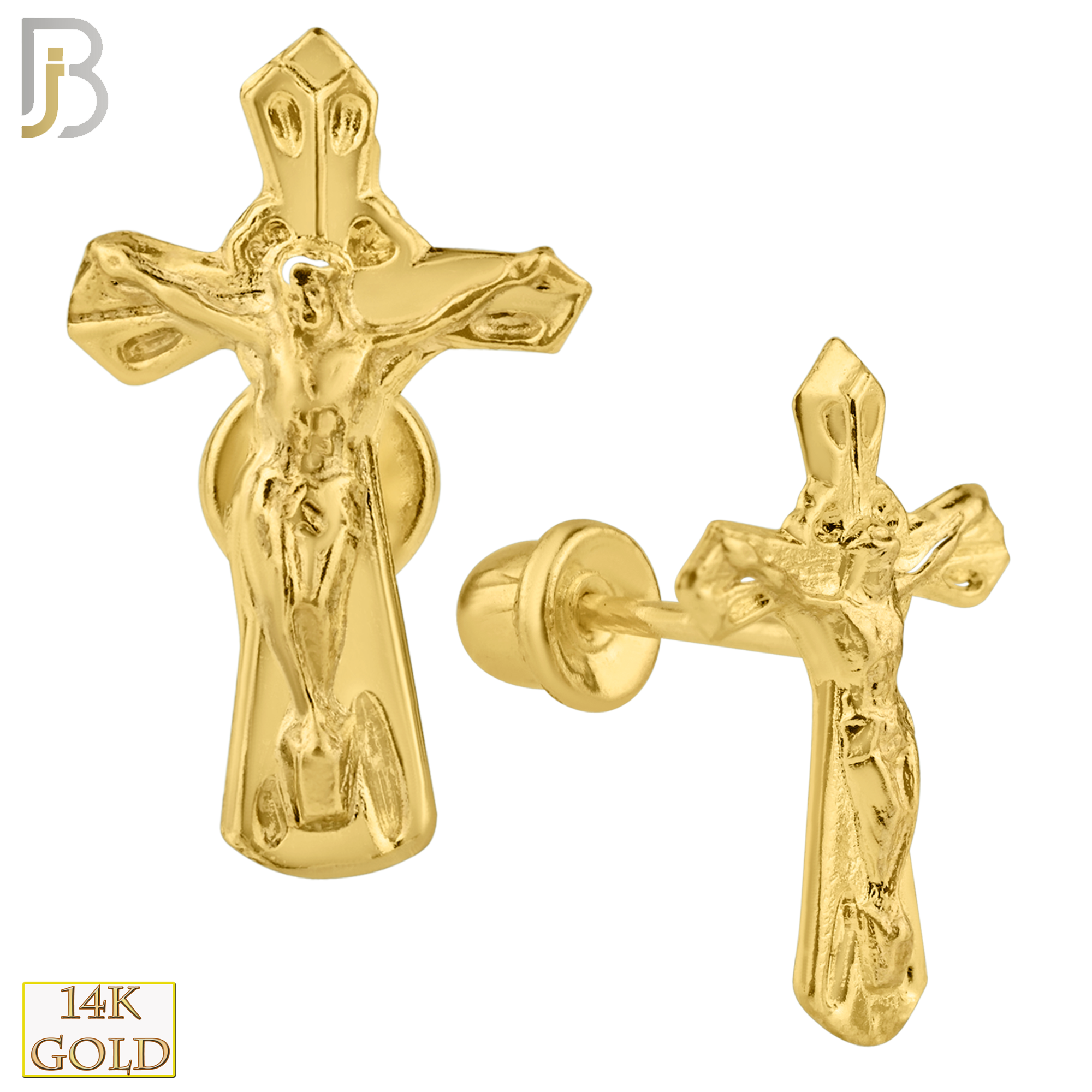 14-ES46 - 14k Solid Gold Screw Back Crucifix Stud Earrings image 0