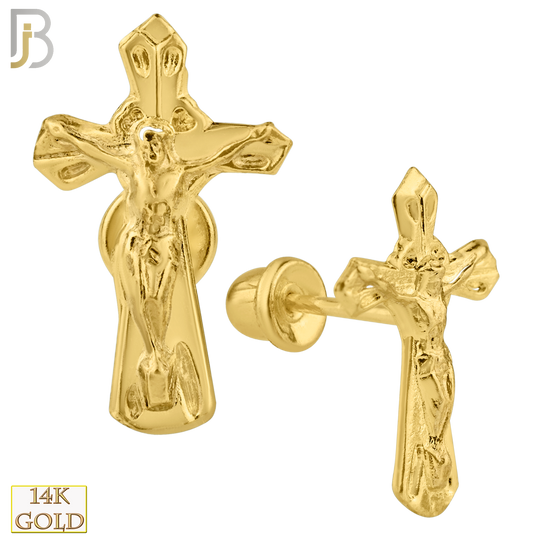 14-ES46 - 14k Solid Gold Screw Back Crucifix Stud Earrings image 0