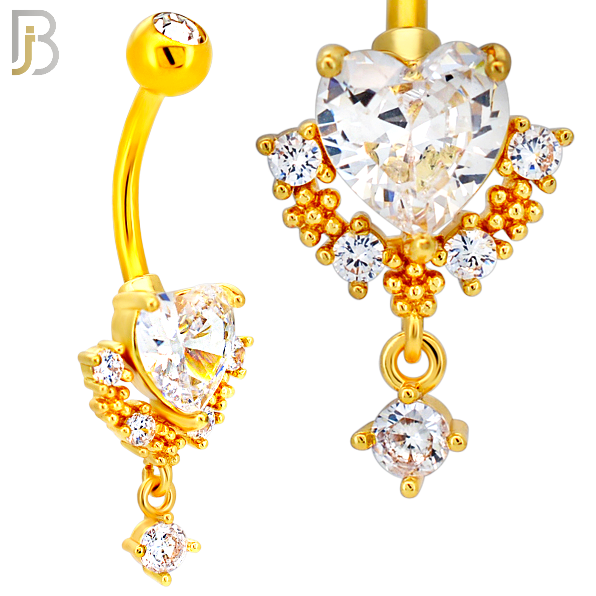 N0152 - 316L Surgical Steel Ornate Heart in Prong Set with Dangling CZ Belly Ring image 4