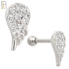 TB66 - 316L Stainless Steel Angel Wing with Zircon Tragus Barbell Cartilage Piercing Screw Ball Externally Threaded (PACK OF 6) image 1