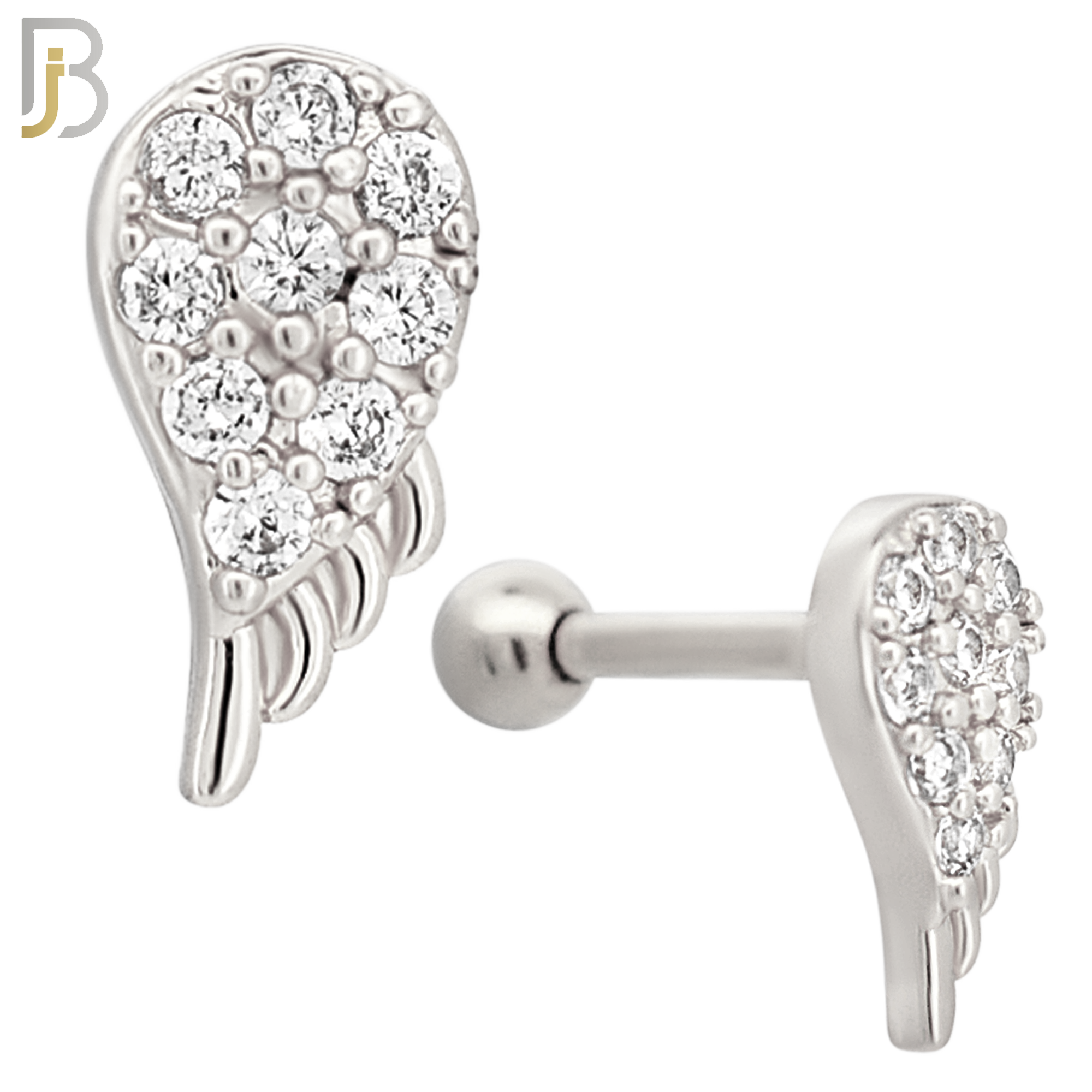 TB66 - 316L Stainless Steel Angel Wing with Zircon Tragus Barbell Cartilage Piercing Screw Ball Externally Threaded (PACK OF 6) image 1
