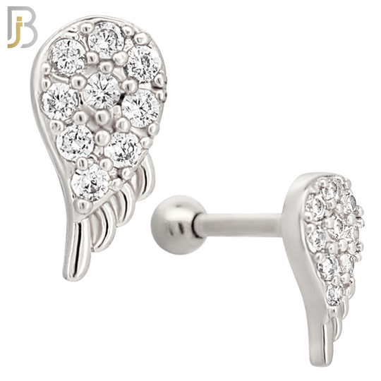 TB66 - 316L Stainless Steel Angel Wing with Zircon Tragus Barbell Cartilage Piercing Screw Ball Externally Threaded (PACK OF 6) image 1