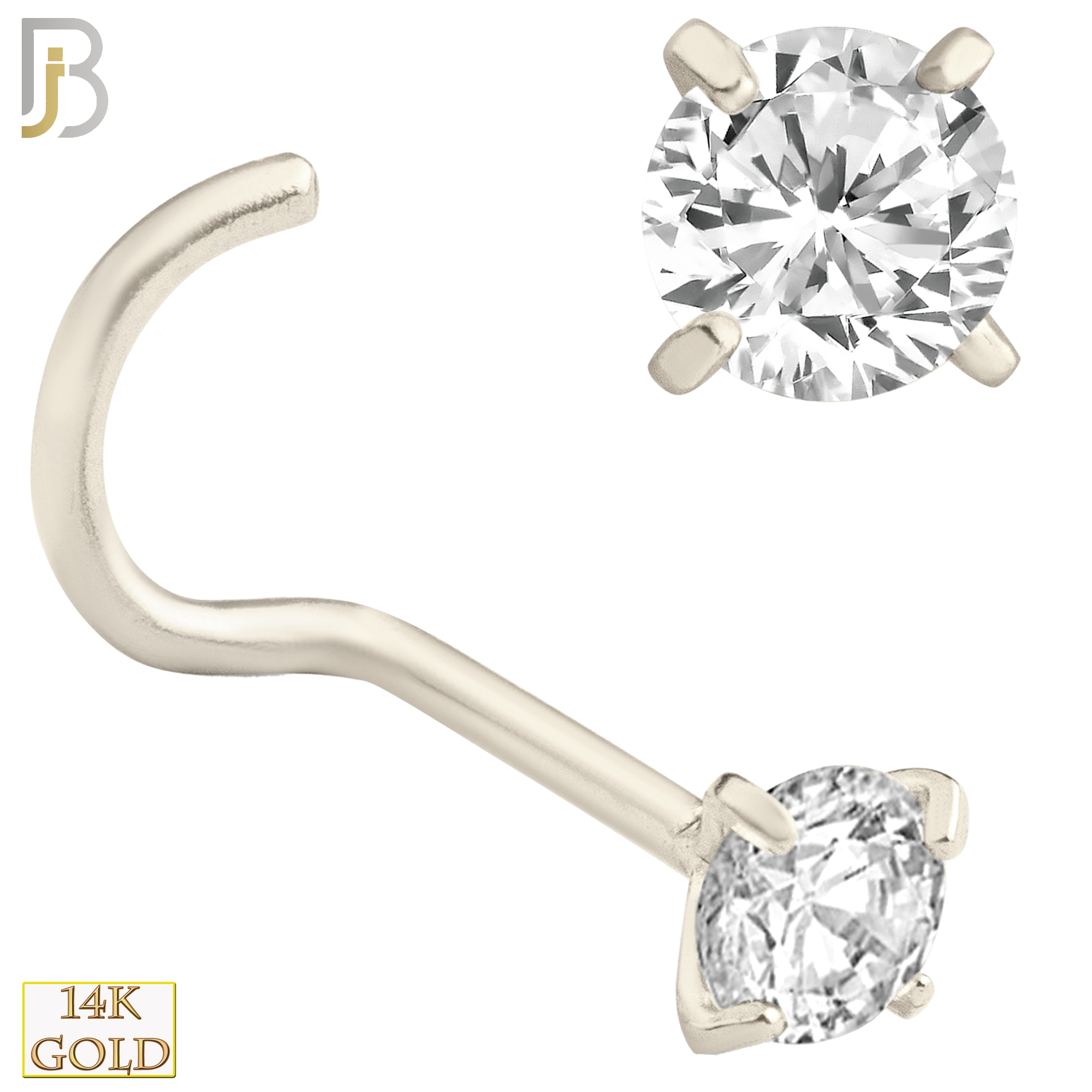 14-NR03L - 14k Solid  Gold Prong Setting  Round Lab Diamond Nose Screw, Cork Screw image