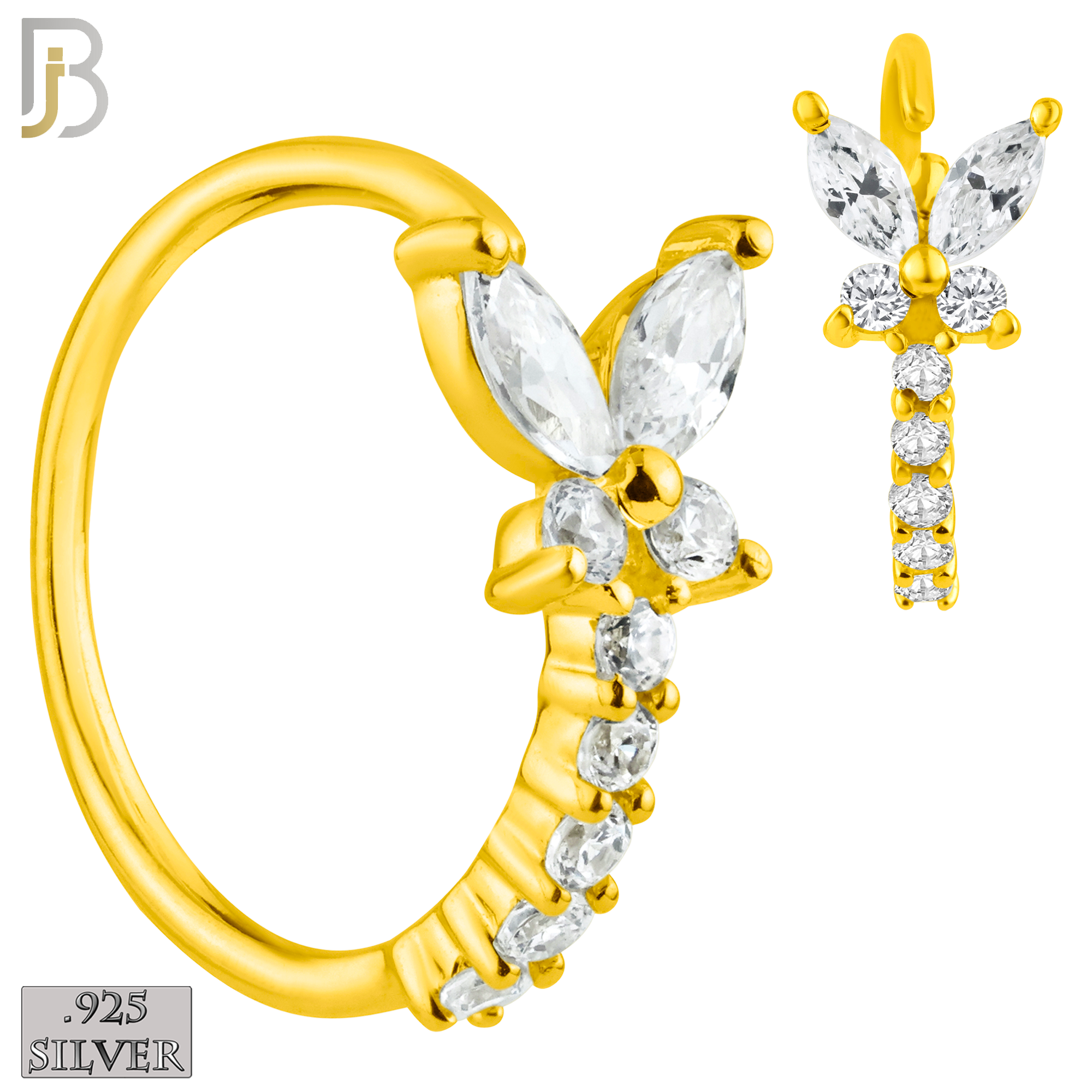 925-CT66 - 925 Sterling Silver Butterfly with 5 Zircon Line Nose Hoop (PACK OF 6) image 1