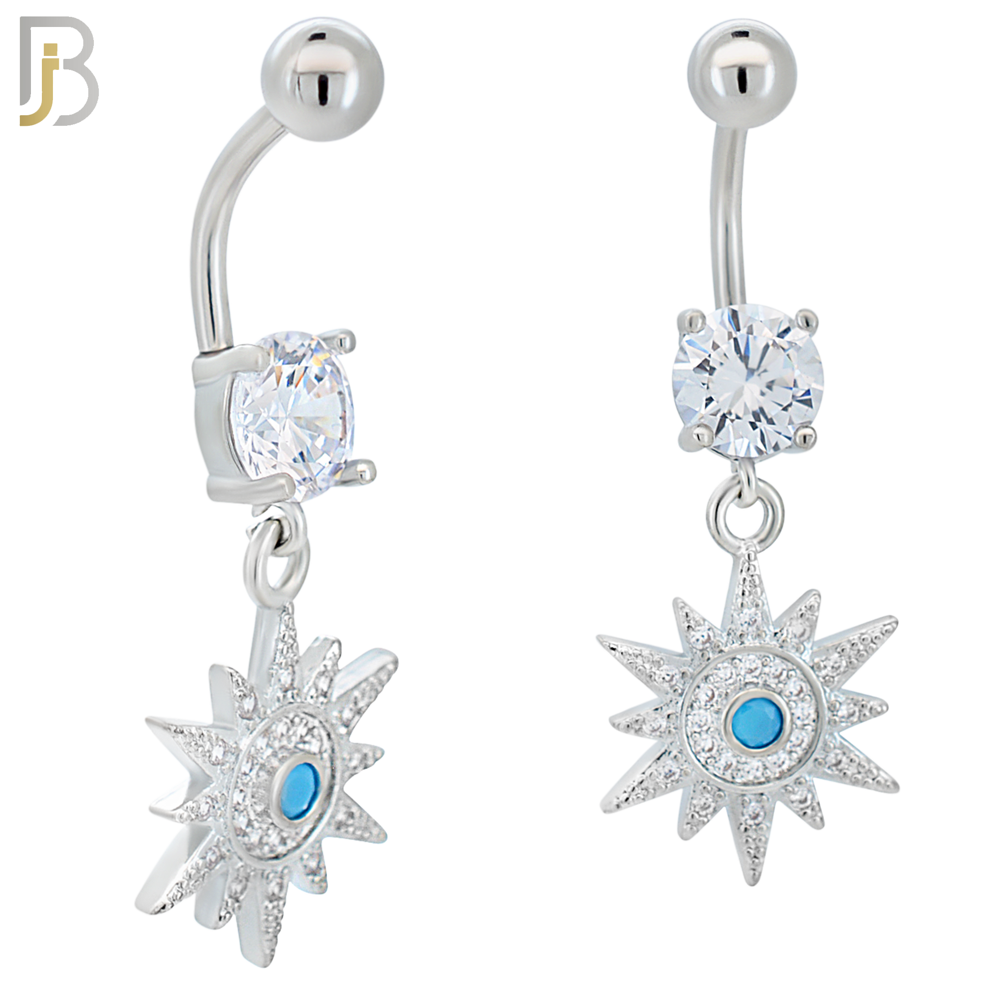 N0135 - 316L Stainless Steel Sun with Multi CZ Banana Belly Ring image 0