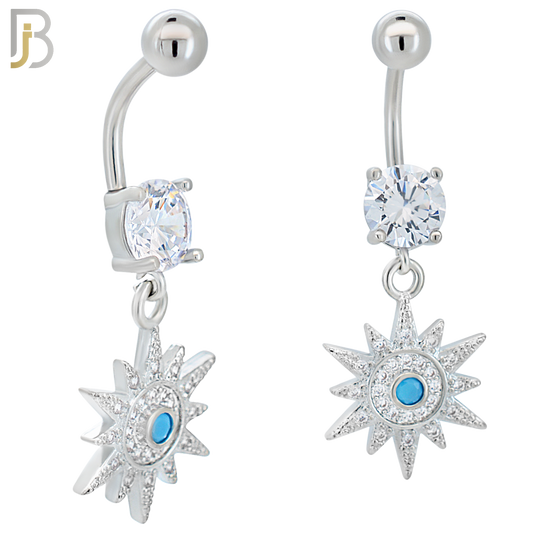 N0135 - 316L Stainless Steel Sun with Multi CZ Banana Belly Ring image 0