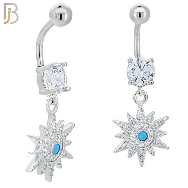 N0135 - 316L Stainless Steel Sun with Multi CZ Banana Belly Ring image 0