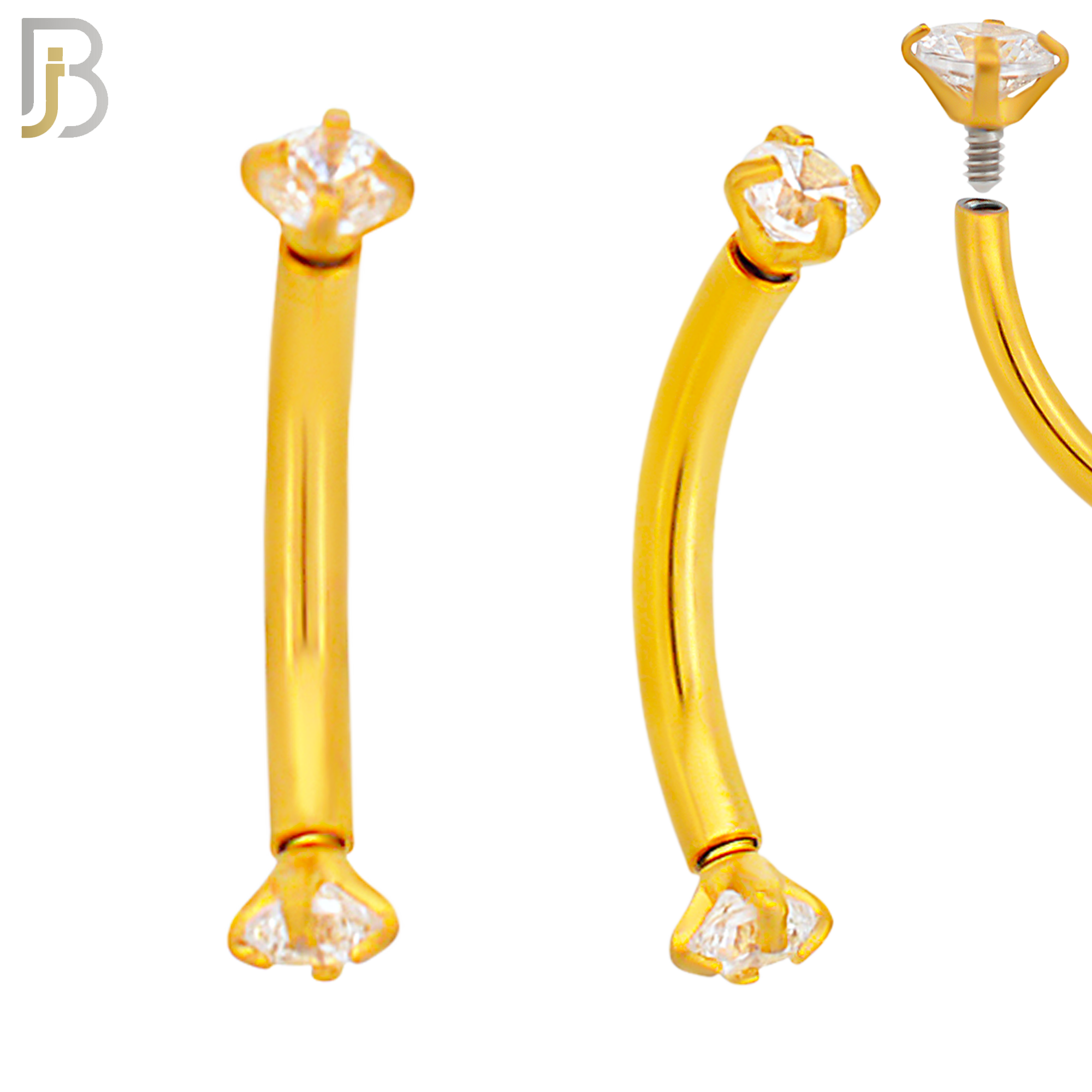 EC04GC - 316L Surgical Steel Gold Plated Curved Prong Setting Zircon Internally Threaded (PACK OF 6) image 1
