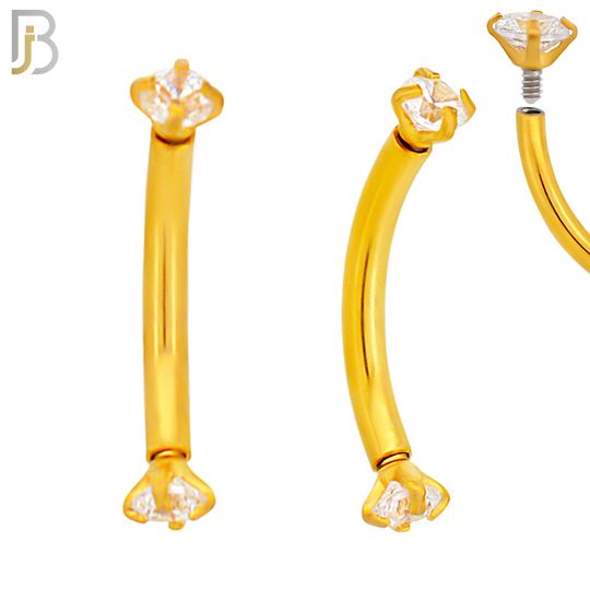 EC04GC - 316L Surgical Steel Gold Plated Curved Prong Setting Zircon Internally Threaded (PACK OF 6) image 1