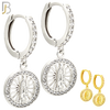 ES491 - 316L Stainless Steel Dangling Miraculous With Multi CZ Halo Huggies Earrings image 0