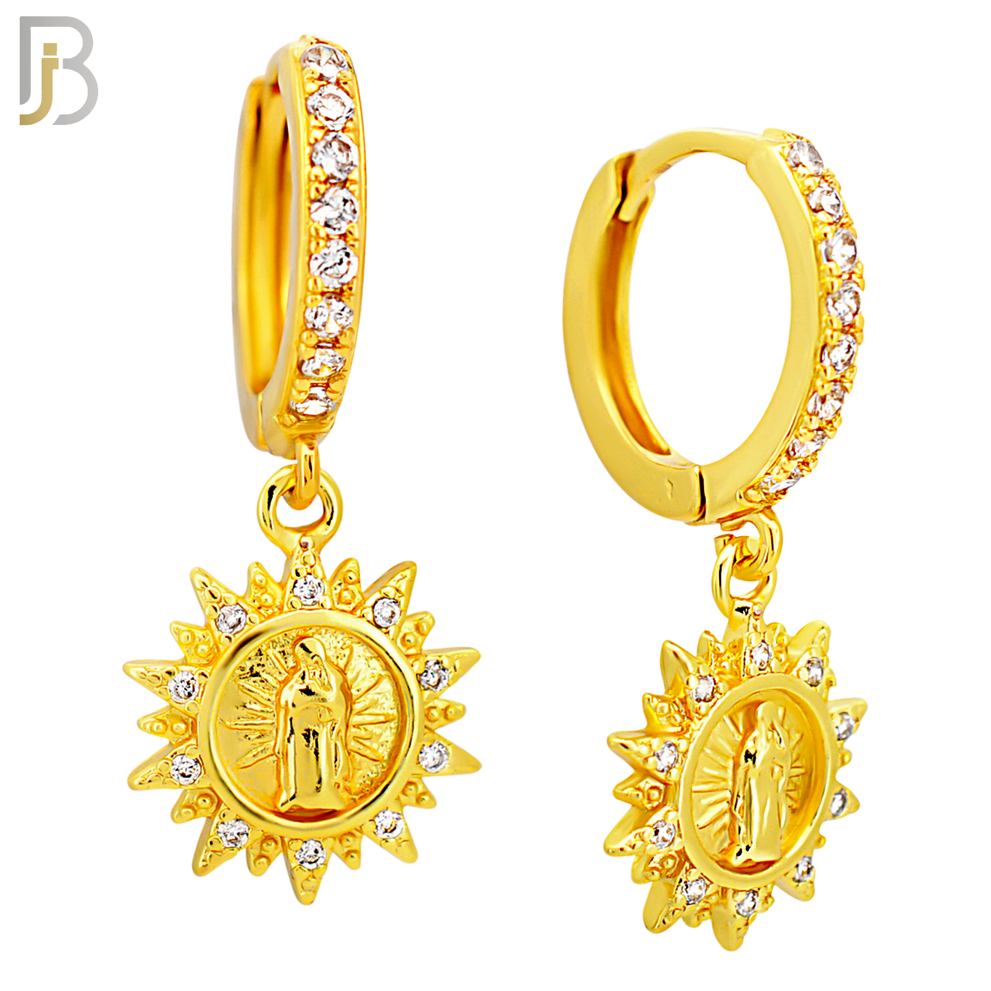 ES502 - 316L Stainless Steel Dangling Sun Rays Virgin Mary Huggies Earrings image 2