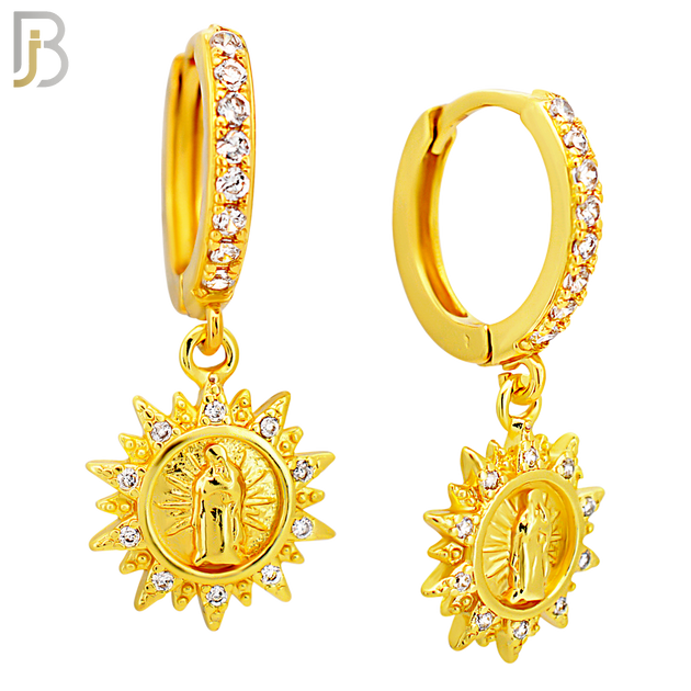 ES502 - 316L Stainless Steel Dangling Sun Rays Virgin Mary Huggies Earrings image 2